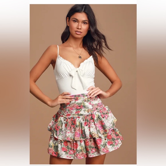 Auguste the Brand - Provence Dylan White Floral Print Ruffled Mini Skirt Size 4 - Picture 1 of 8